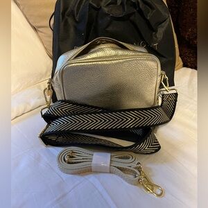 Ellie Beaumont London Crossbody Purse- original leather & addtl chevron strap